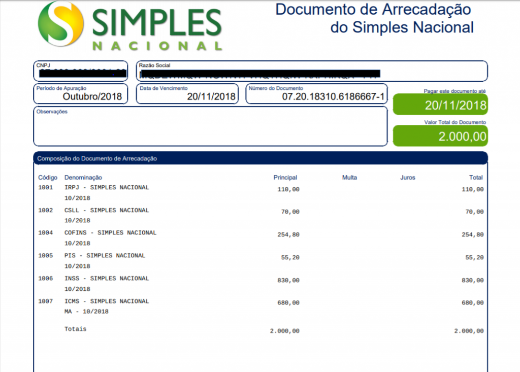 Documentos De Arrecadação Do Simples Nacional Das Compartilhando Documentos